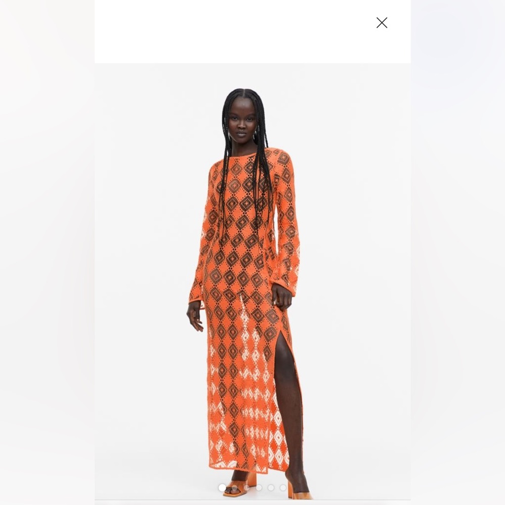 H&M orange Open-backed crochet dress BEACH coverup XS